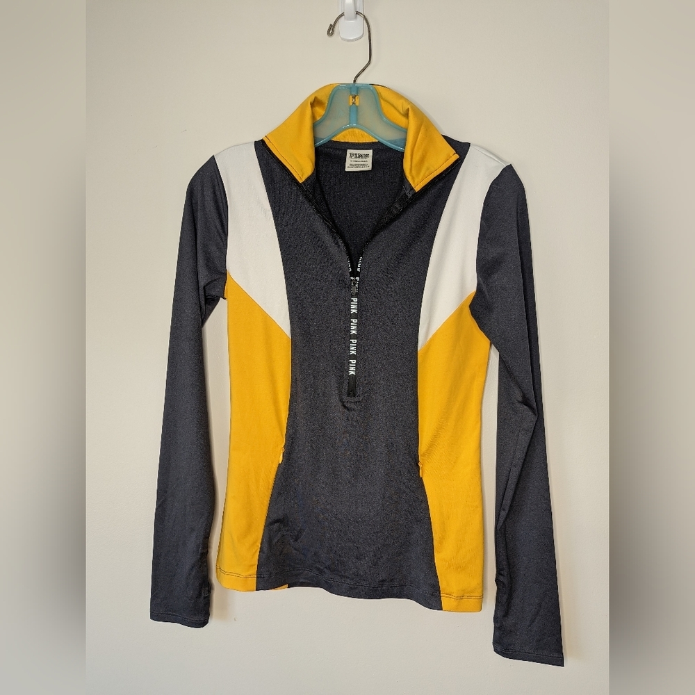 Victoria secrets PINK‎ women's 1/4 zip ultimate athletic pullover grey yellow XS